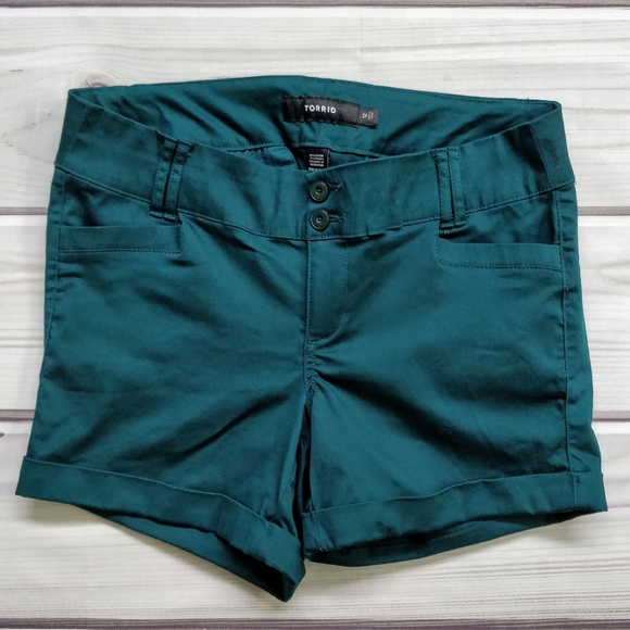 torrid Pants - Torrid Teal Blue Cuffed Shorts Pockets Mid Rise